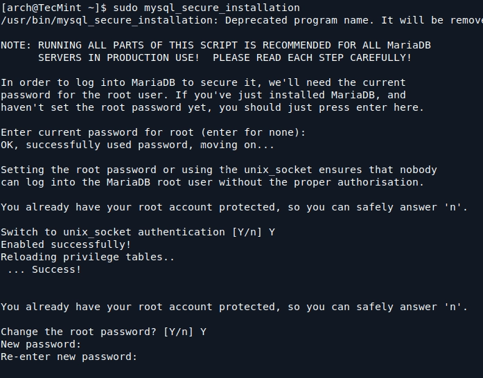 如何在 Arch Linux 上安装 Nginx、PHP、MariaDB 和 PhpMyAdmin 在 Arch Linux 中保护 MySQL 安全