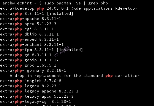 如何在 Arch Linux 上安装 Nginx、PHP、MariaDB 和 PhpMyAdmin 在 Arch Linux 中列出 PHP