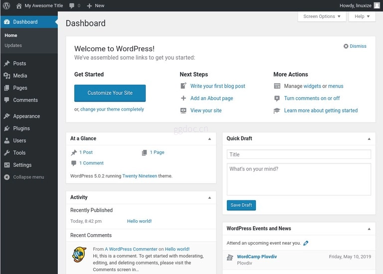 如何在 Ubuntu 18.04 上使用 Apache 安装 WordPress wordpress 仪表板
