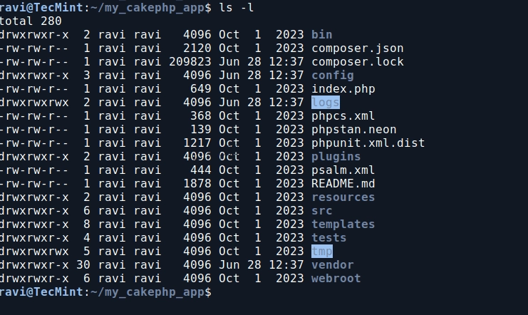 如何在 Ubuntu 24.04 上安装 CakePHP 列出 CakePHP 项目文件