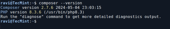 如何在 Ubuntu 24.04 上安装 CakePHP 在 Ubuntu 中检查 Composer 版本
