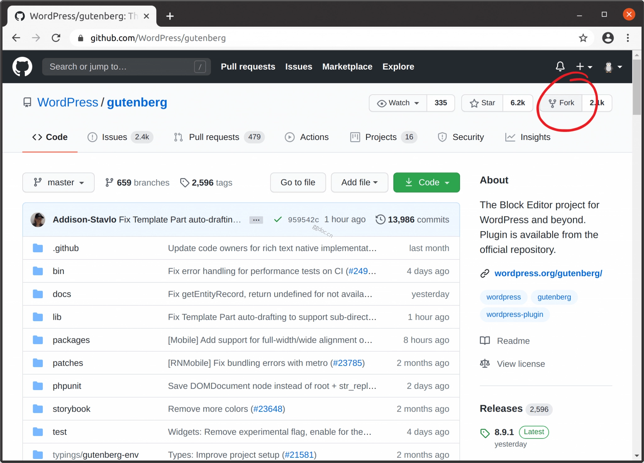 Git 工作流 GitHub 上 fork 按钮的截图