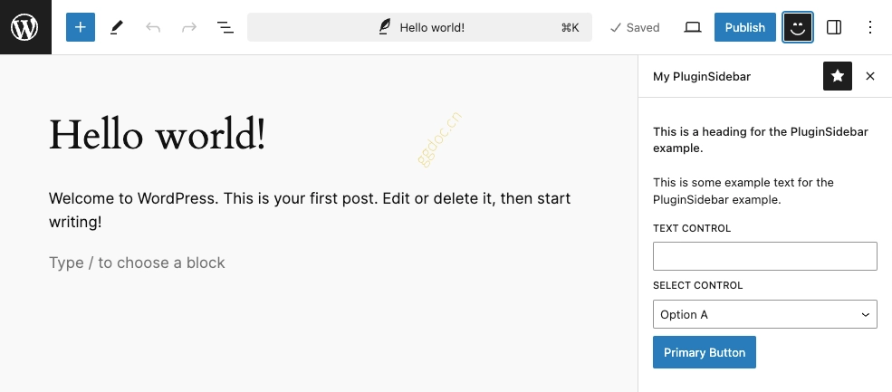 插件侧边栏 展开的 PluginSidebar 示例