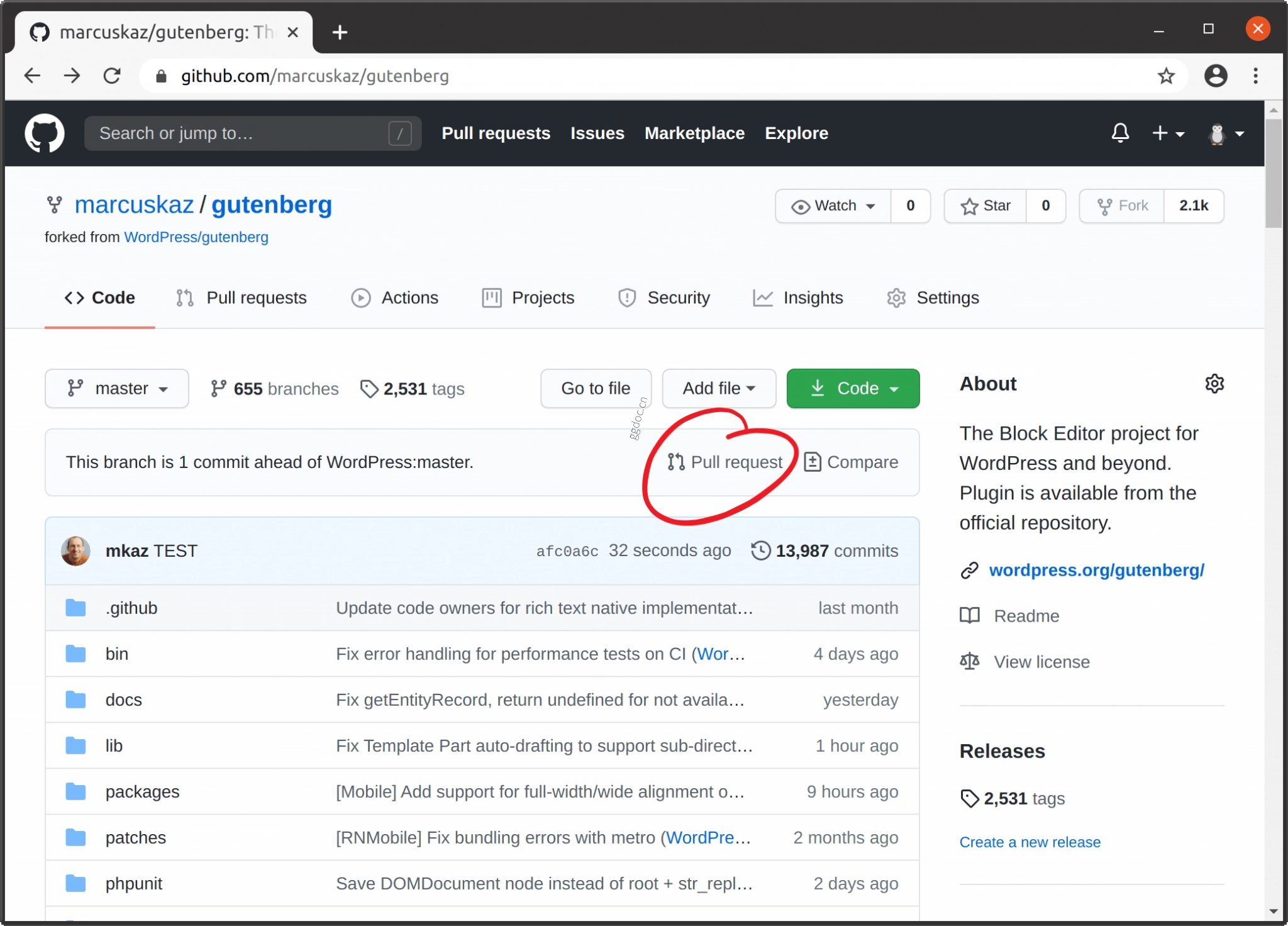 Git 工作流 显示拉取请求链接的截图