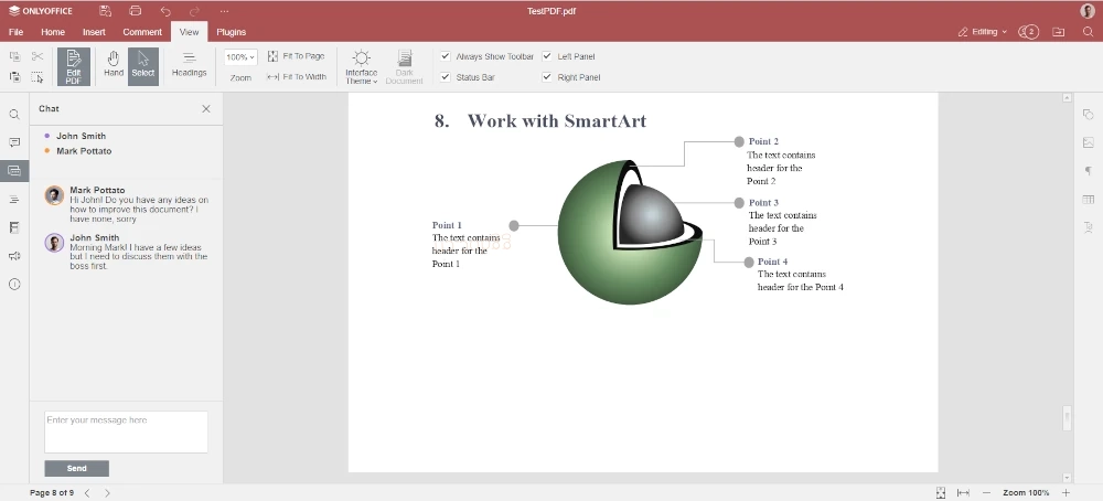 ONLYOFFICE PDF Editor中的内置聊天