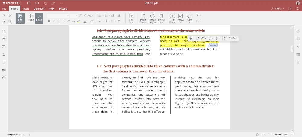在ONLYOFFICE PDF Editor中编辑文本