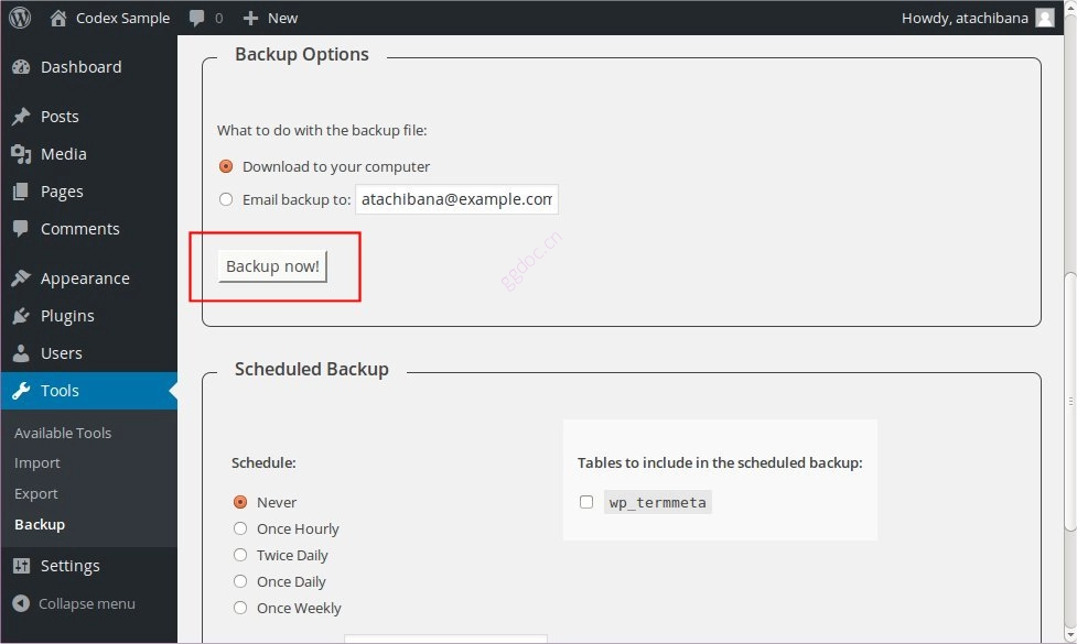 备份您的数据库 wp-db-backup_settings
