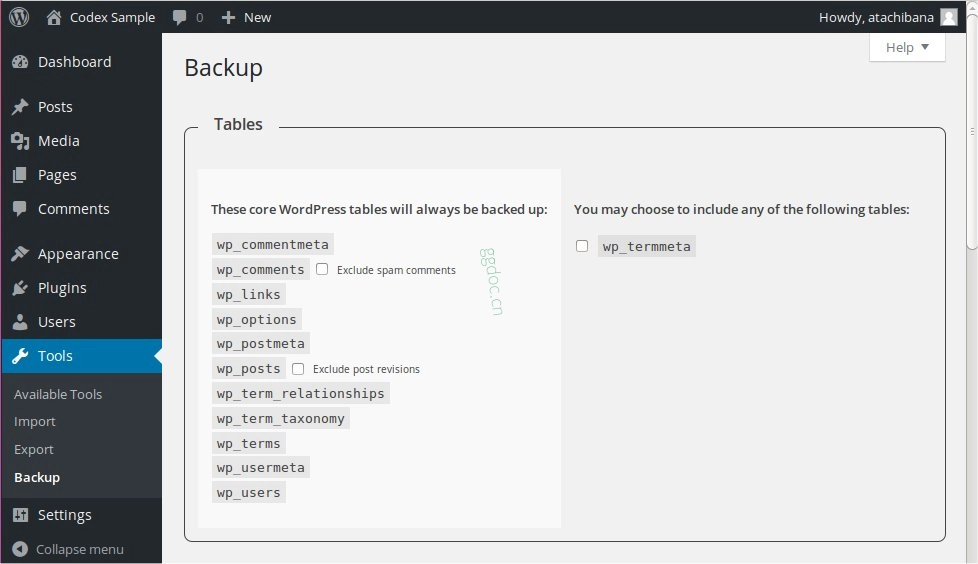 备份您的数据库 wp-db-backup_table