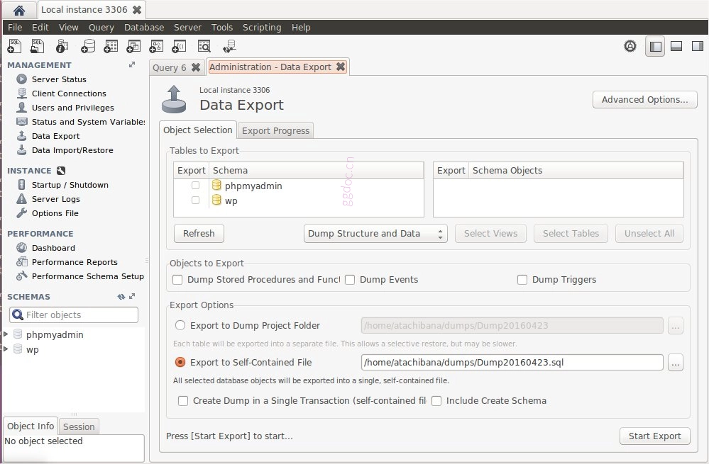 备份您的数据库 mysql_workbench_export