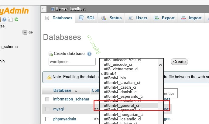 在 phpMyAdmin 4.4 中创建数据库