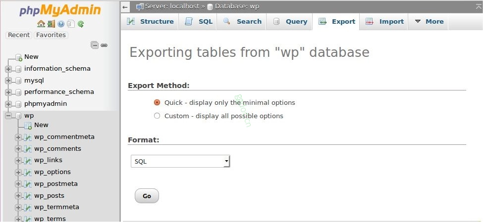 备份您的数据库 phpmyadmin_quick_export