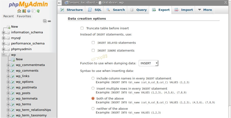 备份您的数据库 phpmyadmin_export_data