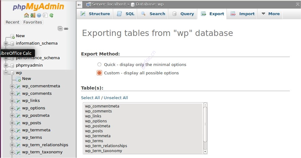备份您的数据库 phpmyadmin_custom_export