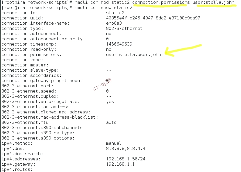 如何在 Linux 中使用 nmcli 配置网络 IP 连接 允许网络连接供用户使用
