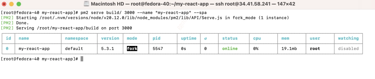 如何在 Fedora 40 上使用 PM2 部署 React 应用