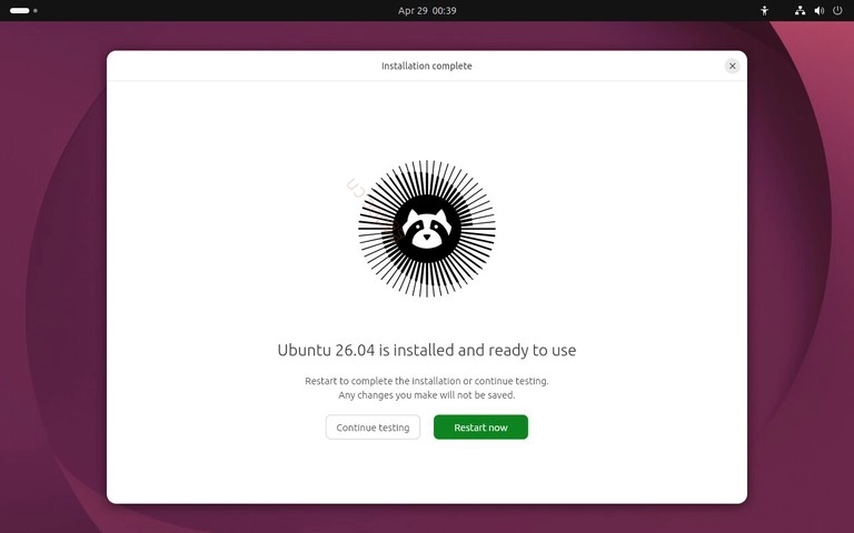 如何安装Ubuntu 26.04 Ubuntu 26.04 安装程序重启提示