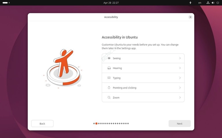 如何安装Ubuntu 26.04 Ubuntu 26.04 安装程序无障碍选项界面