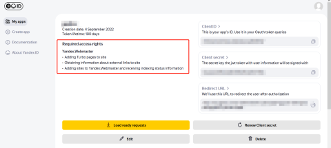 Yandex获取Client secret说明